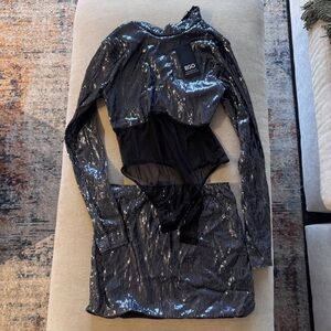 EGO Black Sequin Long Sleeve Bodysuit Dress